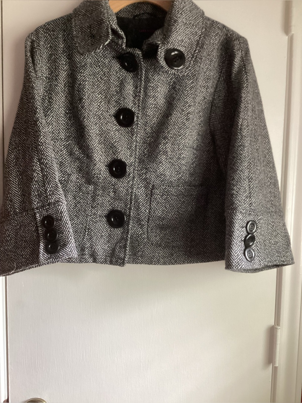 last kiss Black Gray Herringbone Cropped Blazer Jacket